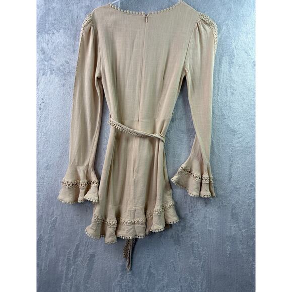 Selfie Leslie Aspley Flare Cuff Waist Tie Dress – #CottageCore - Beige – XS - Picture 8 of 8